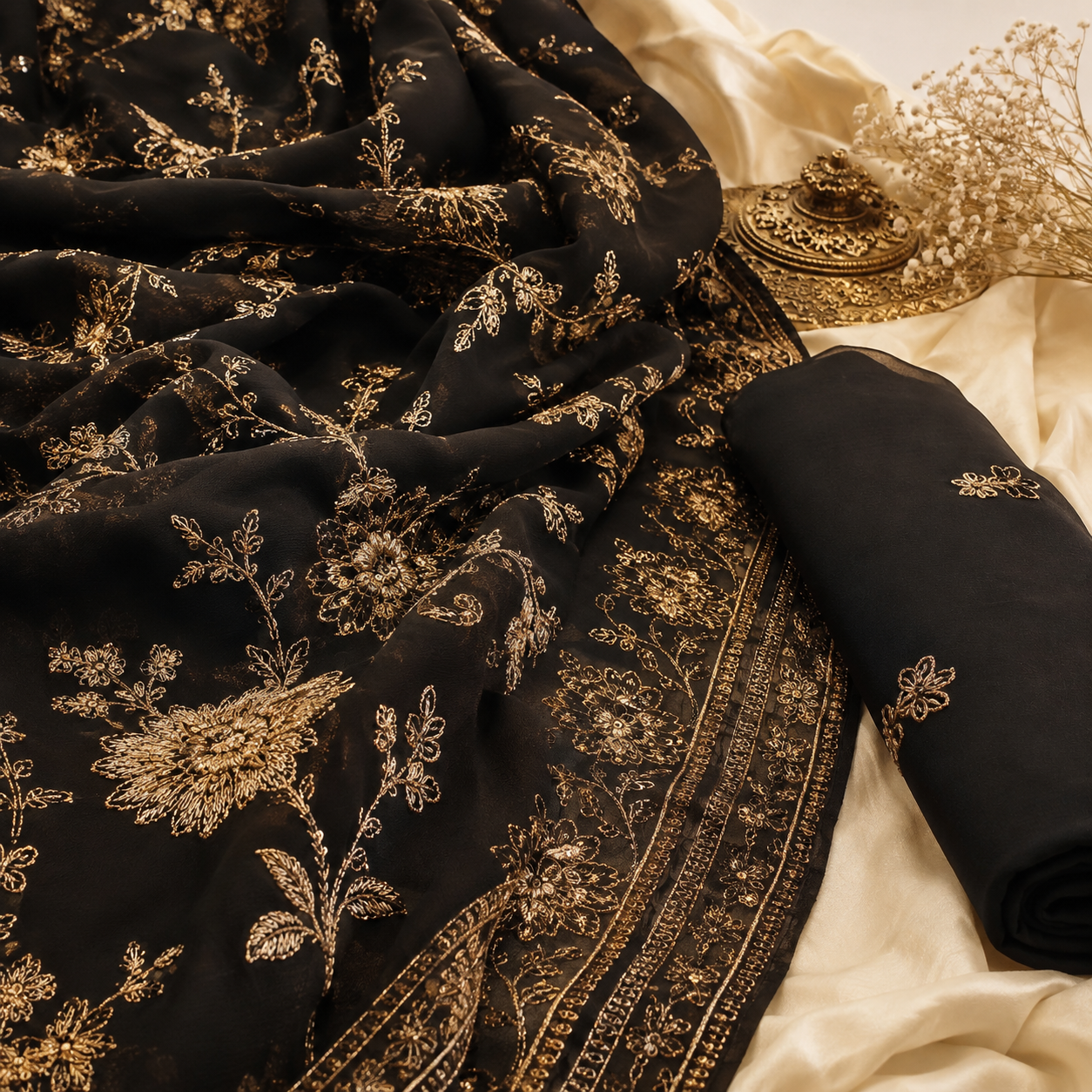 Black Embroidered Georgette