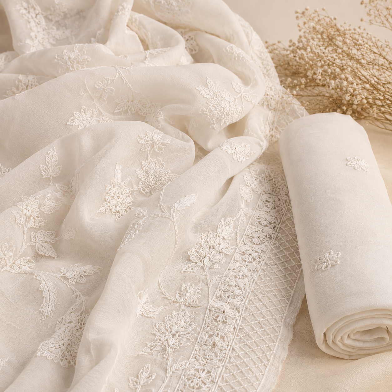 White Chikankari